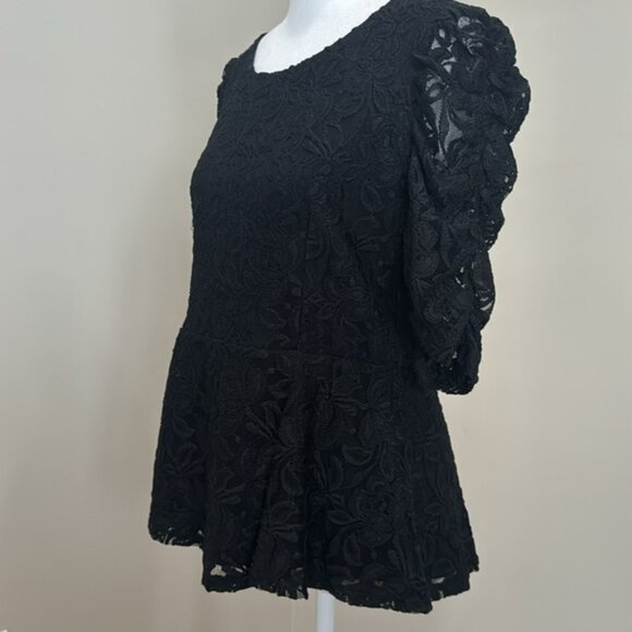 Black Lace Peplum Top with 3/4 Sleeves - Picture 4 of 7